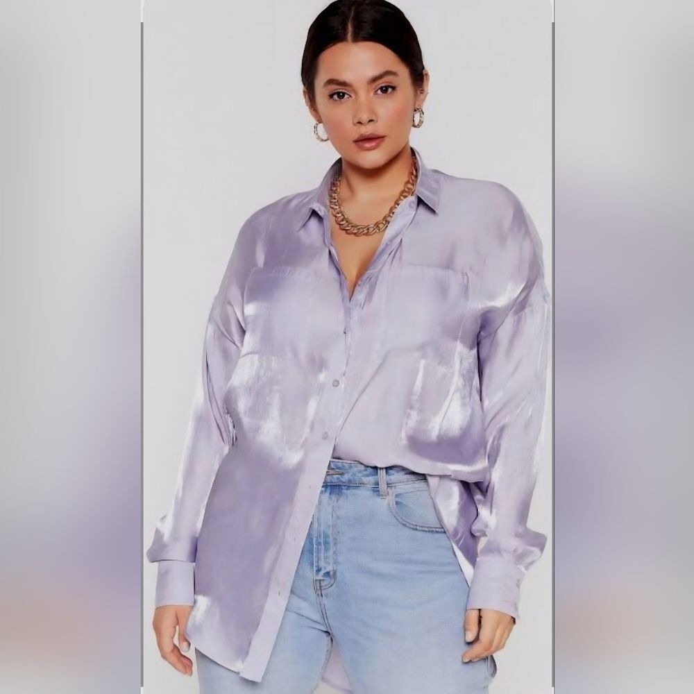 Lilac‎ Shimmer Retro '70s Disco Futuristic Blouse Sz 20 New